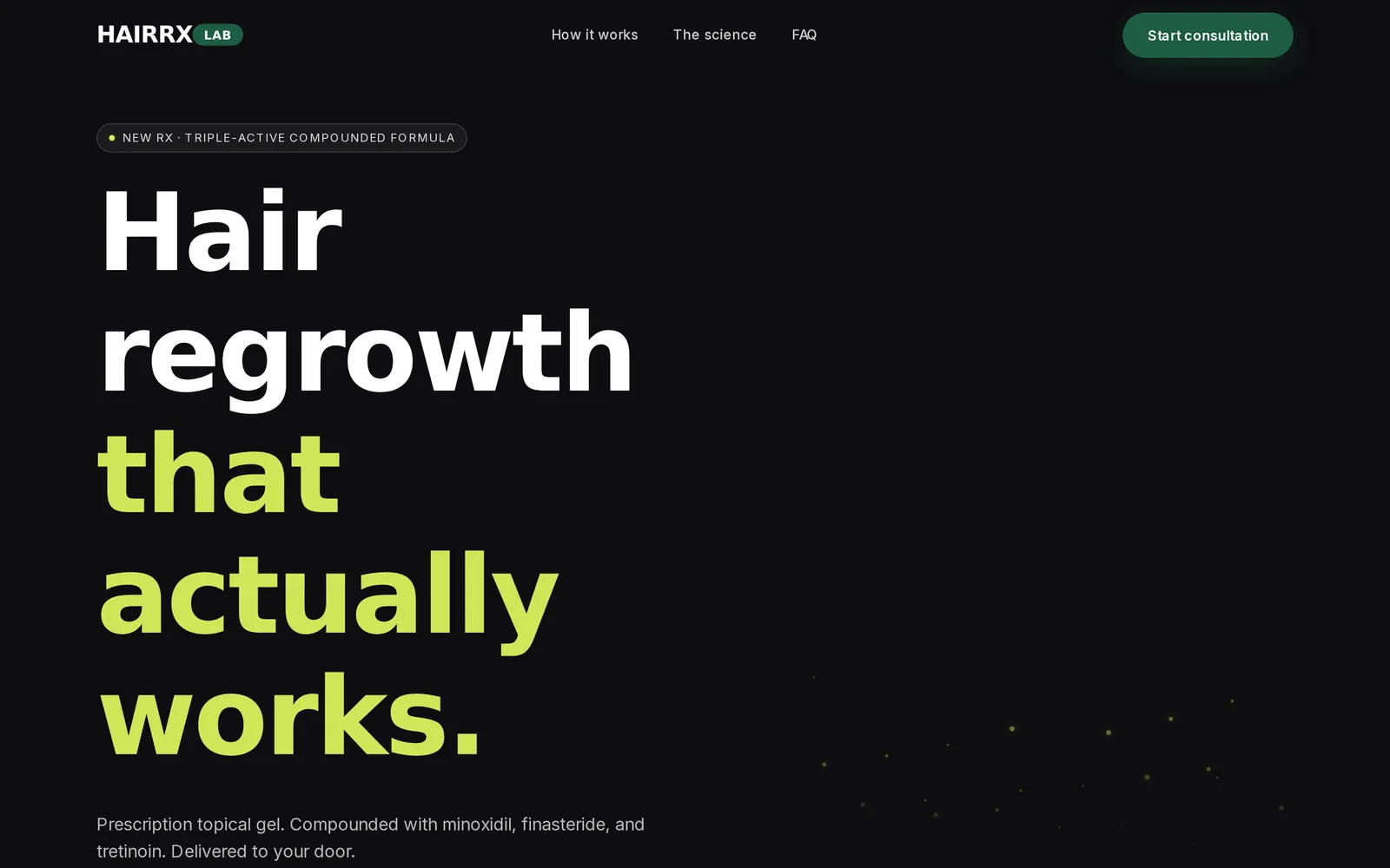 HairRx Lab homepage built by DarkForge AI